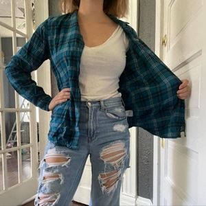 American Eagle Outfitters Blue Plaid Button Down Shirt